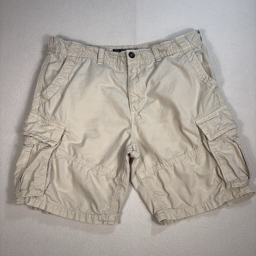 American Eagle 9" Ripstop Cargo Shorts Men's 38 Beige 100% Cotton Y2K *READ*‎